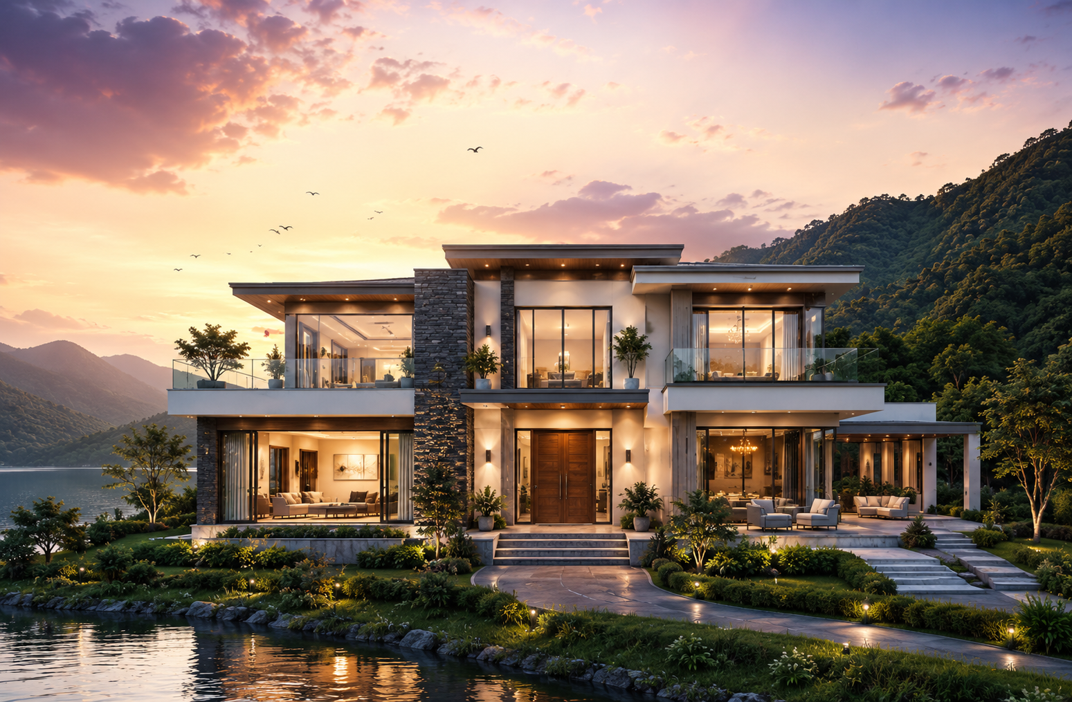 Aerial view of Bella Vista Botarwadi landscaped grounds and villas